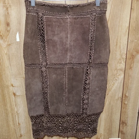 IDI by Matthew Brown Leather & Lace Lined Skirt BOHO Western Size Med - Picture 2 of 4